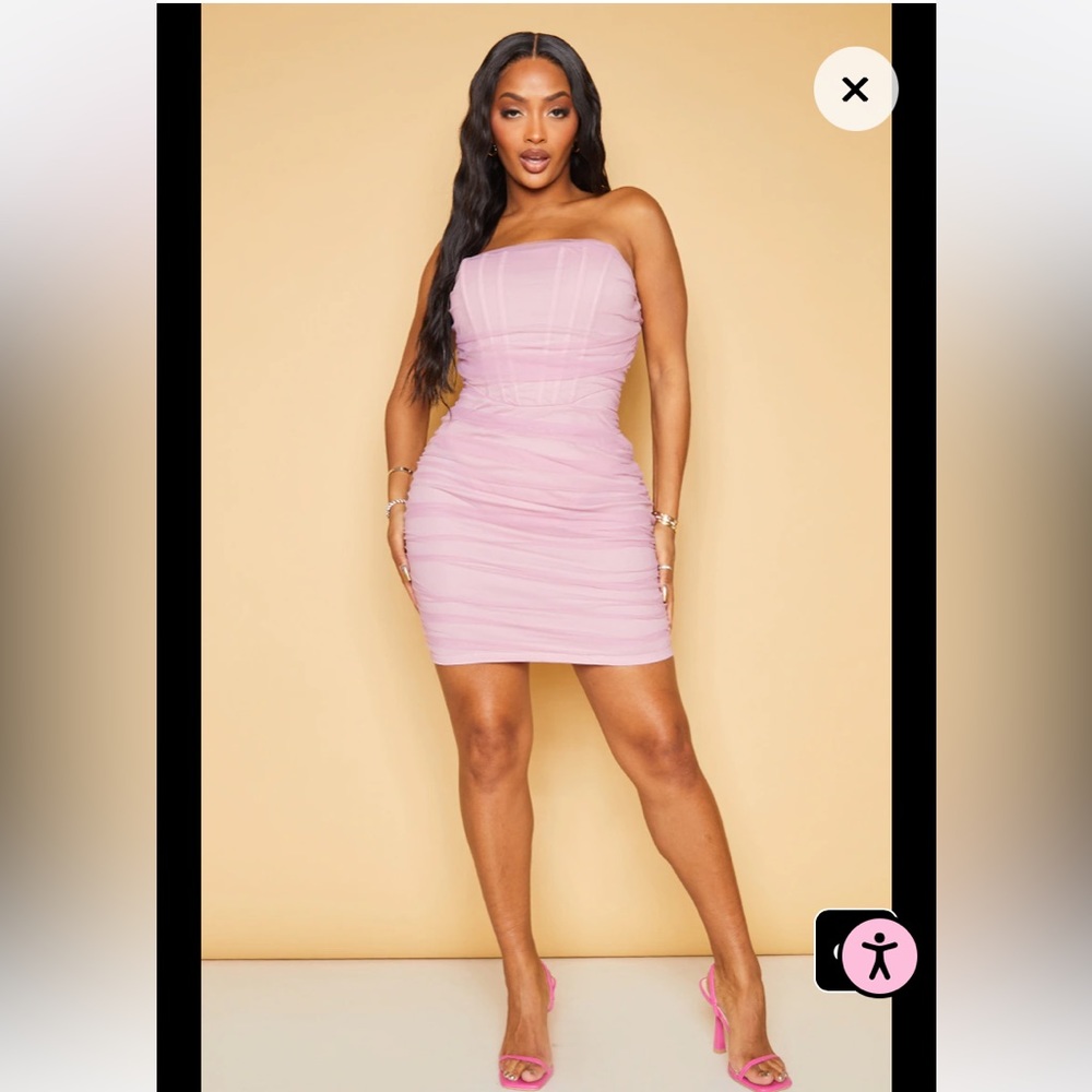 NWOT Shape Mauve Mesh Corset Ruched Bodycon Dress